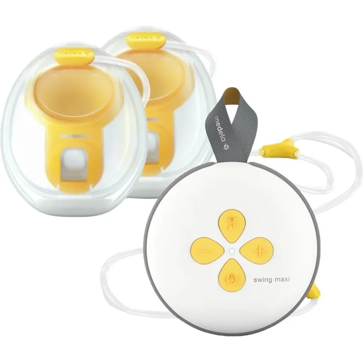Medela Swing Maxi™, elektrische doppelte Milchpumpe, handsfree, grau-transparent-gelb, mit Medela Family App, 9 Saugstufen, 1,5 Stunden Akkulaufzeit