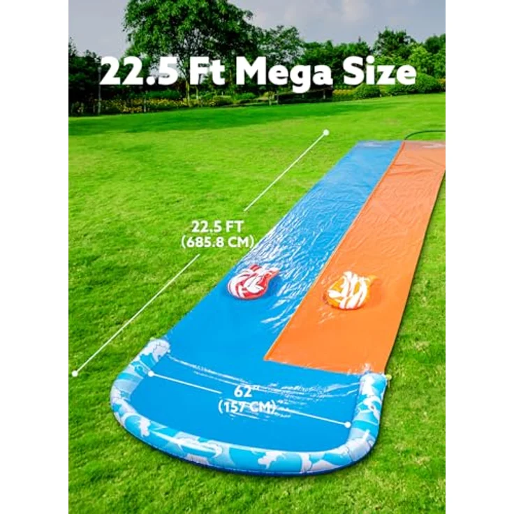 JOYIN 685 cm Wellen-Doppelrasen-Wasserrutsche mit 2 Bodyboards und integriertem Sprinkler für Garten-Spielspaß für Kinder und Erwachsene – Bild 3
