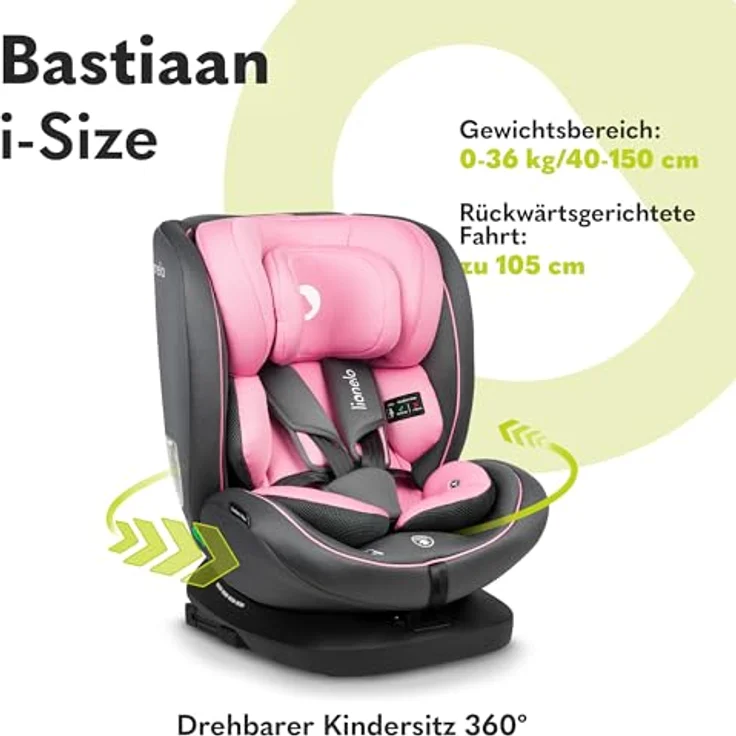 lionelo Autokindersitz BASTIAAN I-SIZE, i-Size / 0-36 kg / Isofix + Top Tether, ab Geburt bis 12 Jahre, 360° EasyTurn, SideProtect, Memory Foam, (Set) – Bild 2