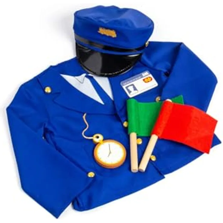 Bigjigs Toys Zug Dirigent Dress Up Set, 6-teiliges Kinderkostüm mit Jacke, Hut, Taschenuhr, Namensschild und Signalfahnen, geeignet für Kinder ab 3 Jahren
