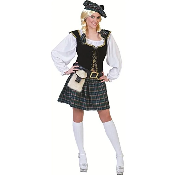 Funny Fashion Kostüm Schottin, Ensemble in Blau, Schwarz und Weiß, Größen 40 und 42
