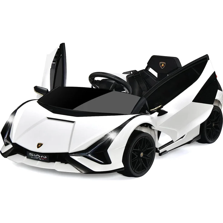 Dreamade Lamborghini 12 V Kinder Elektroauto Sian FKP 37, mit 2,4 GHz Fernbedienung, Sicherheitsgurt, Licht & Musik, Elektrofahrzeug für Kinder ab 3 Jahre (Weiß)