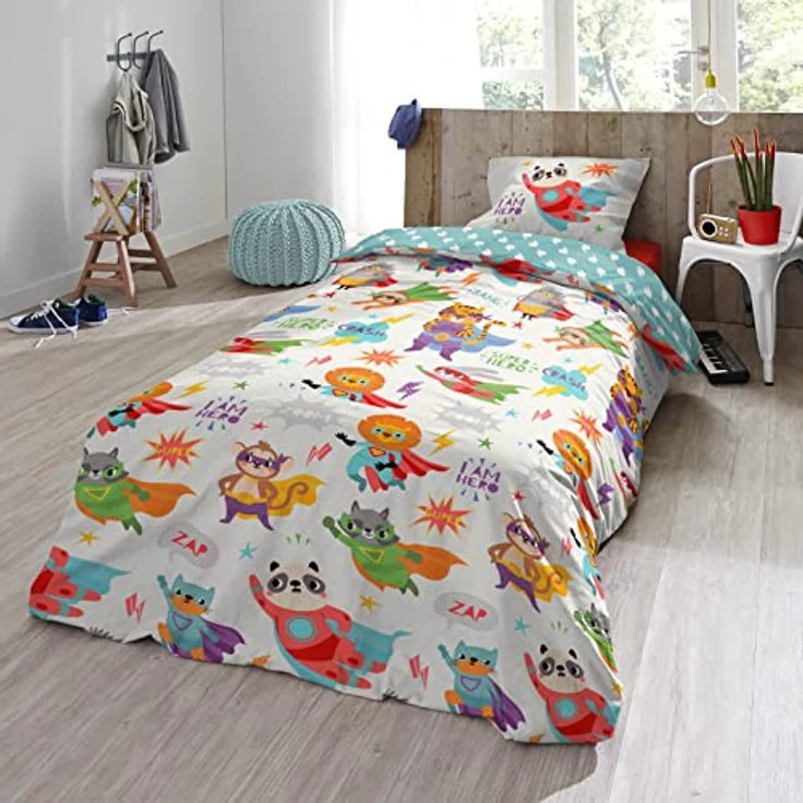 ESPiCO Bettwäsche Trendy Bedding Superheld Comic Tiere, 100% Baumwolle Renforcé, Größe: 135 cm x 200 cm, blau – Bild 5
