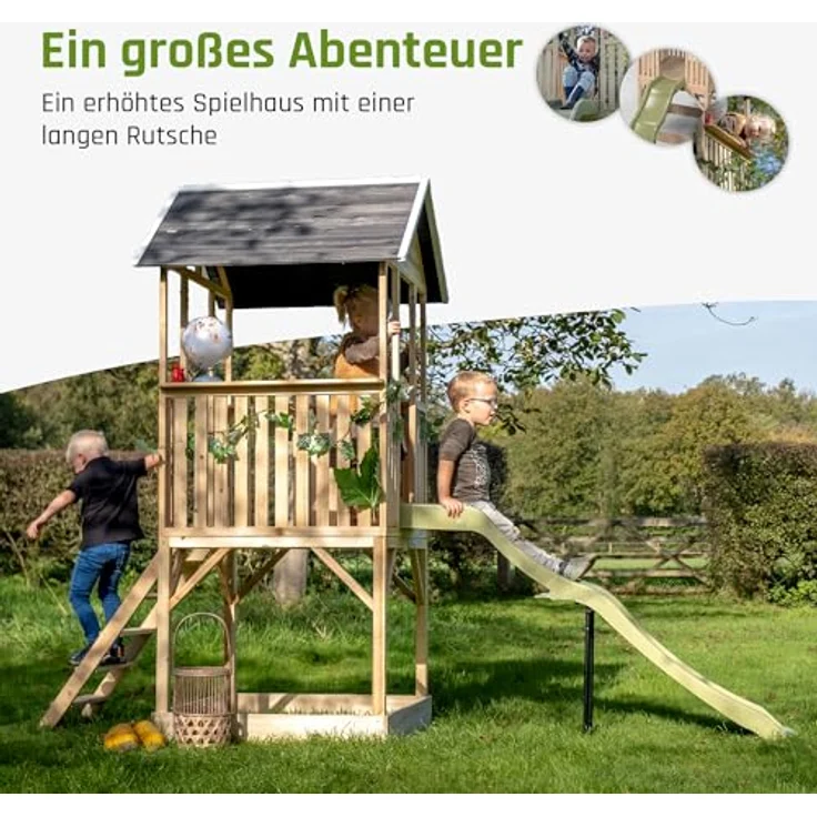EXIT TOYS Panorama 500 Holzspielhaus mit Rutsche und Sandkasten, FSC-zertifiziertes Zypressenholz, offen gestaltetes Design, 100% reparierbar & recycelbar – Bild 5