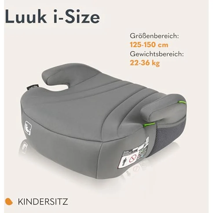 lionelo Kindersitzerhöhung LUUK I-SIZE, 22-36 kg / i-Size / waschbar / breiter, bequemer Sitz, grau – Bild 2