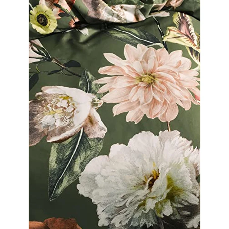ESSENZA Bettwäsche Filou Forest Green Satin Blumen Blüten Dahlien Tulpen Floral Geblümt Sterne Waldgrün Grün, Größe:135 cm x 200 cm – Bild 4