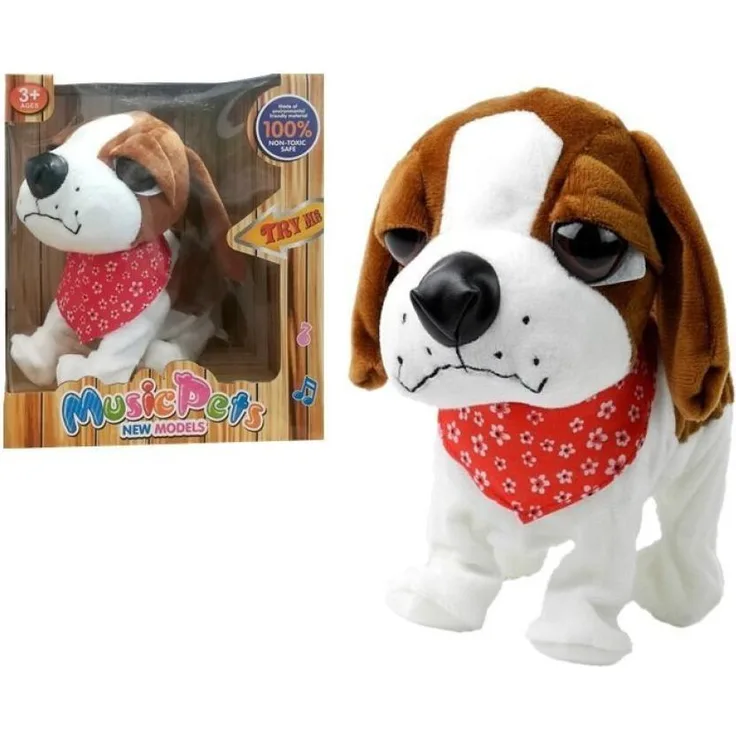 Lean Toys Interaktiver Hund an der Leine, bellt und wedelt mit Schwanzsensor, für Kinder ab 3 Jahren