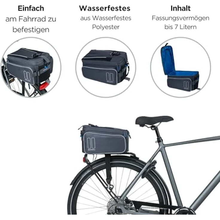Basil Gepäckträgertasche Sport Design MIK graphite Größe 36x26x18cm 7-15ltr. – Bild 2