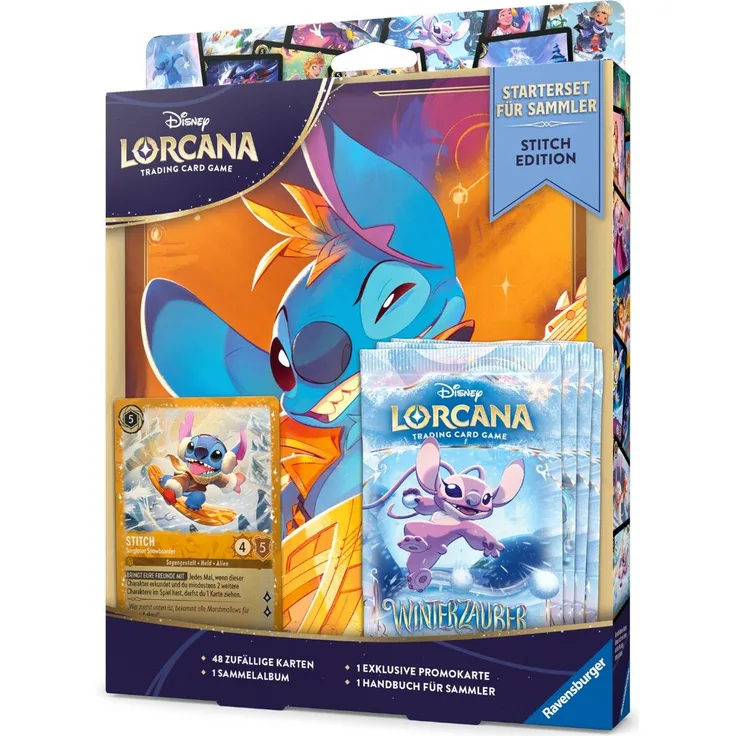 Ravensburger Disney Lorcana Starterset Stitch Edition, Sammelkarten mit 4 Booster-Packs und Folien-Promokarte