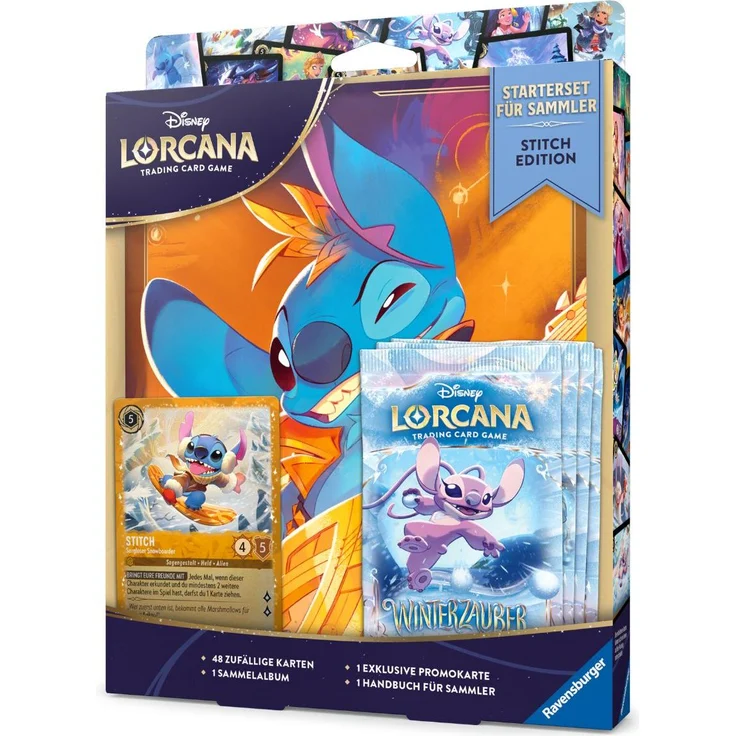 Ravensburger Disney Lorcana Starterset Stitch Edition, Sammelkarten mit 4 Booster-Packs und Folien-Promokarte