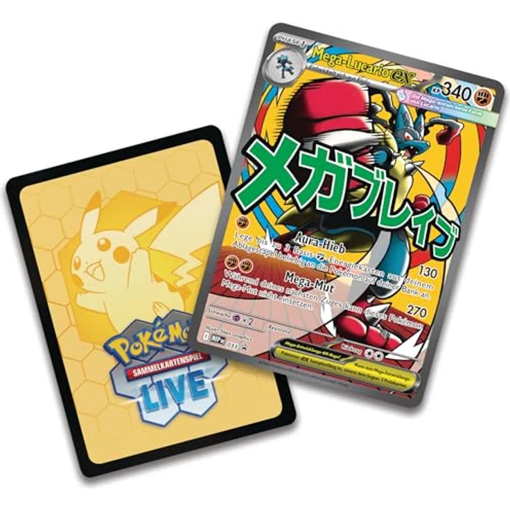 AMIGO Pokemon Lucario Premium-Poster-Kollektion, einschließlich holografischer Mega-Lucario-ex Karte, 10 Boosterpacks und Poster, deutsch – Bild 6