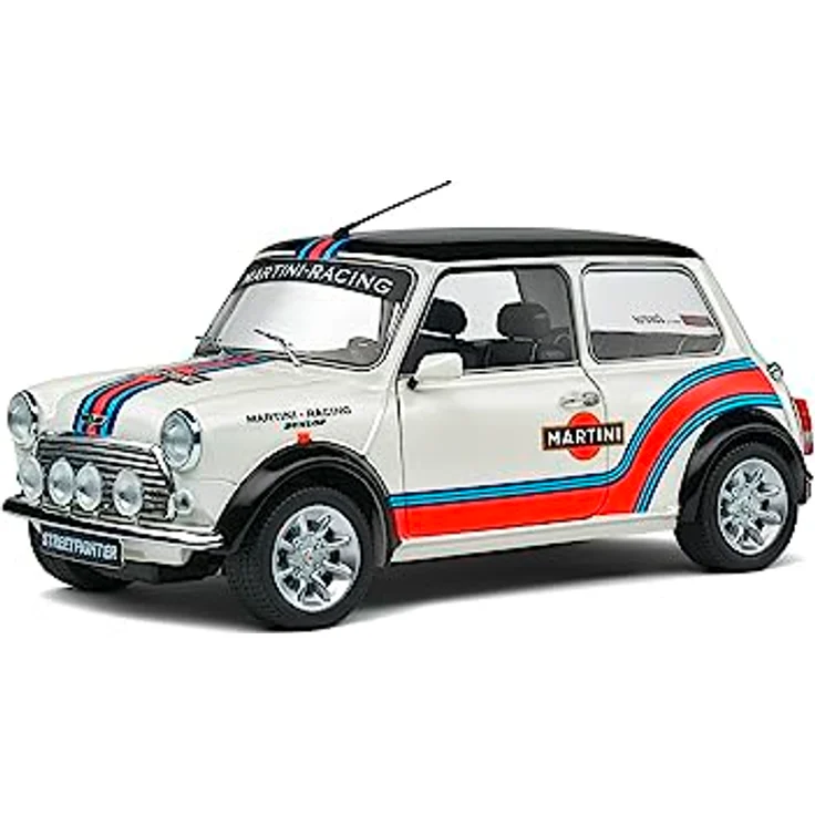 Solido 1:18 Mini Cooper MARTINI EVO, Modellauto aus Zinkdruckguss in detailgetreuer Nachbildung von 1998, mit Kunststoffsockel im Fensterkarton – Bild 1