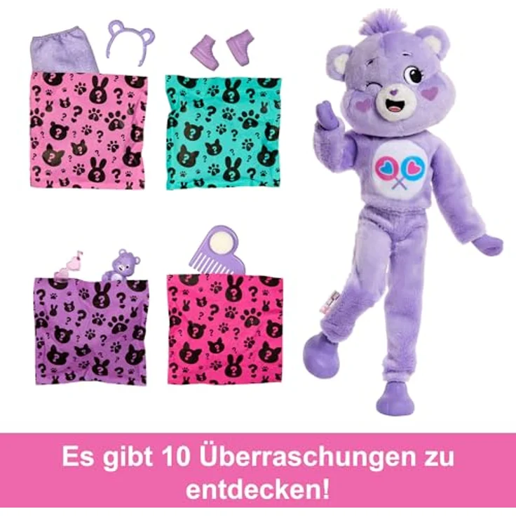 Barbie Anziehpuppe Cutie Reveal, Glücksbärchis Teile-gern-Bärchi, inklusive Accessoires, bewegliche Puppe mit 10 Überraschungen – Bild 3