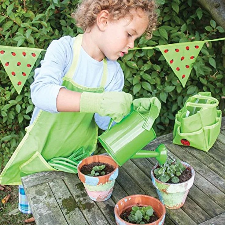 Bigjigs Toys Kleine Tragetasche mit Gartenwerkzeugen, inklusive Schaufel, Handgrubber, Harke & Gießkanne, bunt, für Kinder ab 3 Jahren – Bild 2