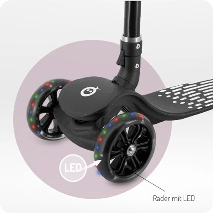 MoMi 3-Rad-Kinderroller SAN 2-in-1, höhenverstellbare Lenkstange 60/66/72 cm, klappbar, LED-Räder mit ABEC-7 Kugellagern, Trittbremse, 2,7 kg – Bild 5