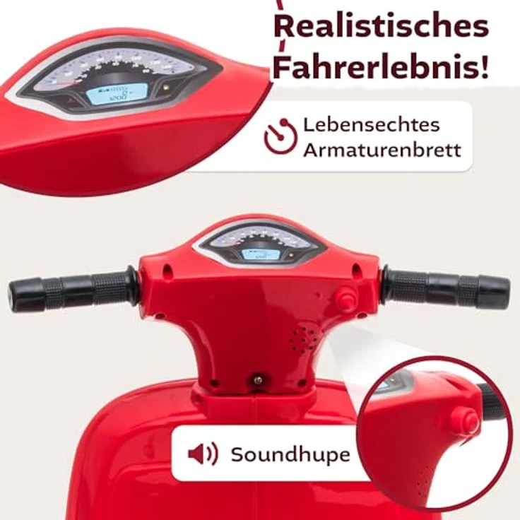 Lemodo Elektro-Kinderroller VESPA mit abnehmbaren Stützrädern, Elektromotorrad, mint/rosa – Bild 6
