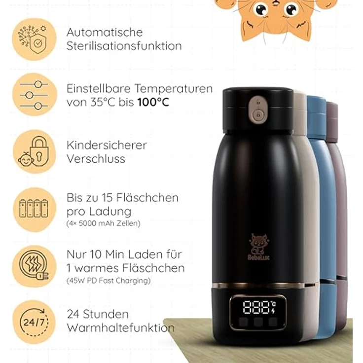 BEBELUX V2 Lux Mommy Kit, Babyflaschenwärmer mit 15-Flaschen Kapazität, BPA-frei, Sterilisation bis 100 °C, beige – Bild 4