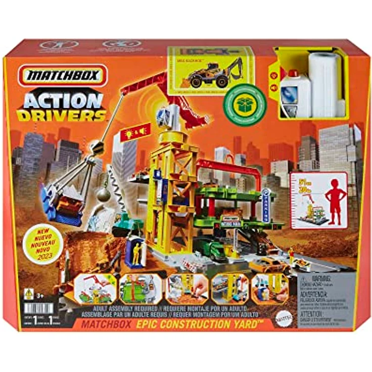 Matchbox Epische Baustelle, Spielset mit Mega-Kran, Licht- und Soundeffekten, inklusive Bagger und Zubehörteilen – Bild 6