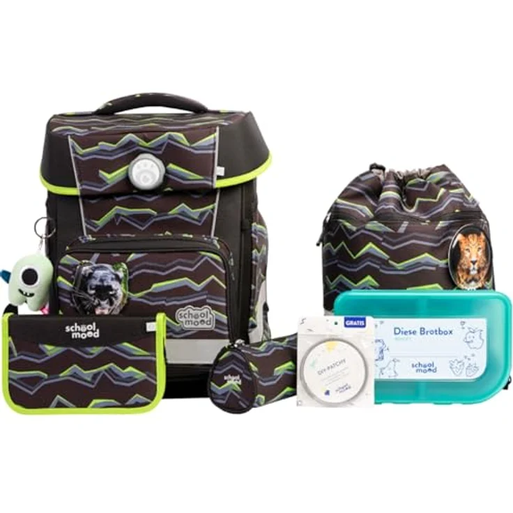 SCHOOL-MOOD® Schulrucksack Champion Maxx Pro Finn (Raubkatze), 7-tlg. Set mit höhenverstellbarem System, ergonomischem Rückenpolster und reflektierenden Flächen – Bild 1