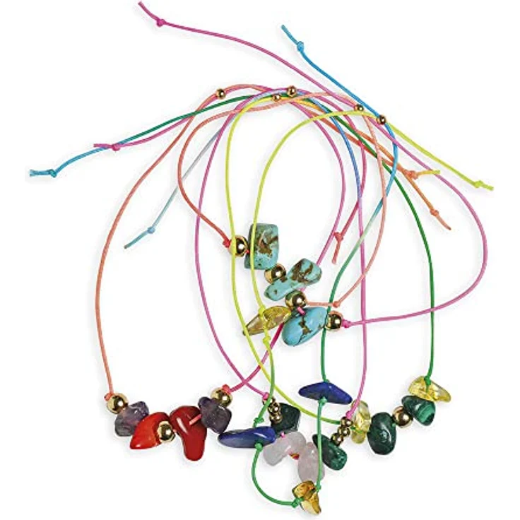 Janod Kreativset Glücksstein-Schmuckstücke, Bastelset zur Herstellung von 16 Armbändern und Halsketten aus echten Steinen, ab 8 Jahren – Bild 3