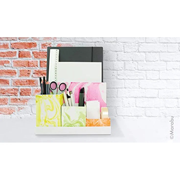 Marabu 1305000000080 - Easy Marble Neon Set, 5 Farben + Permanent Marker, Marmorierfarbe zum kinderleichten Tauchmarmorieren von Kunststoff, Glas, Holz, Styropor und flächigen Marmorieren von Papier – Bild 5