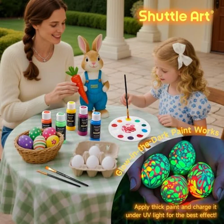 Shuttle Art Outdoor Acrylfarben Set, 36 wasserfeste Acrylfarben (je 60ml) mit nachtleuchtenden und Metallic-Effekten für Steine, Leinwand, Holz und Kürbis – Bild 2