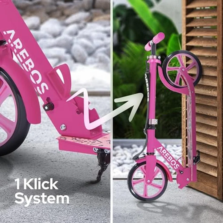 Costway Höhenverstellbarer Tretroller, Pedalbremsung, Tragkraft 100 kg, 4-fach höhenverstellbar, rosa – Bild 6