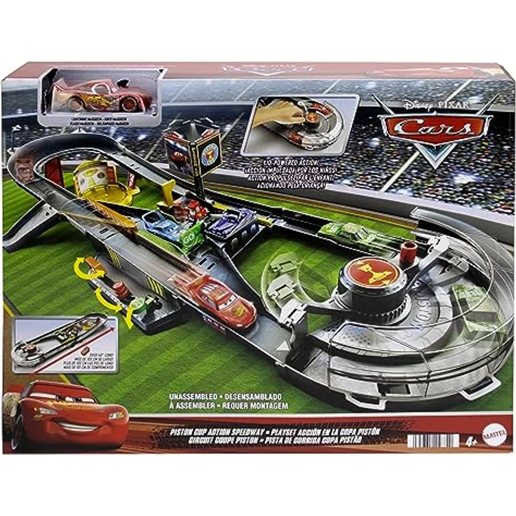 Mattel Disney Pixar Cars Piston Cup Action, Interaktive Rennstrecke mit aufziehbarem Beschleuniger und Siegertreppchen, für Kinder ab 4 Jahren – Bild 6