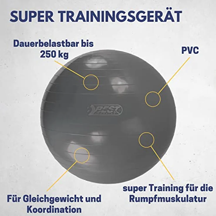 Best Sporting Unisex – Erwachsene Gymnastikball I Trainingsball 65cm, 75cm oder 85cm I Für Therapie- und Rehabilitationseinheiten I Belastung bis 250kg I Pilates Ball I Fitnessball für zu Hause – Bild 4