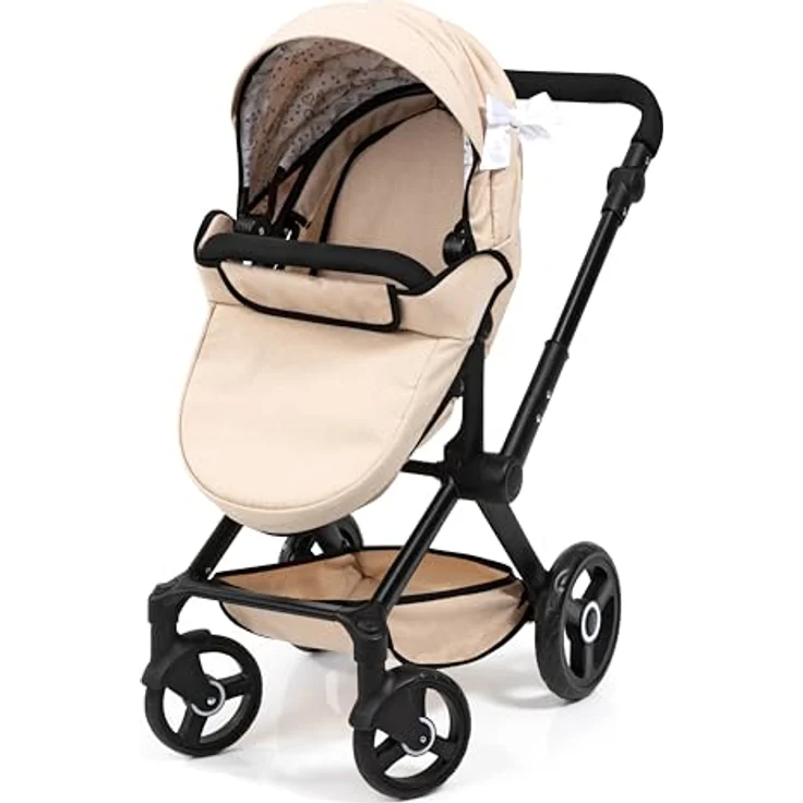 Bayer Kombi-Puppenwagen Xeo, höhenverstellbar, umwandelbar zur Wanne oder zum Sportsitz, schwenkbare Vorderräder, inkl. Umhängetasche, bis 46 cm Puppen, modern grau – Bild 4