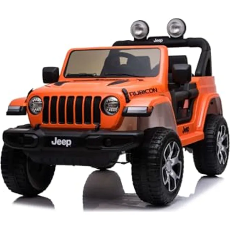 Beneo RIRICAR Elektroauto für Kinder Jeep Wrangler 12V, orange, 2-sitzer mit 2,4-GHz-Fernbedienung, Bluetooth-Radio, Lithium-Akku und EVA-Rädern, geeignet für Kinder von 3-8 Jahren