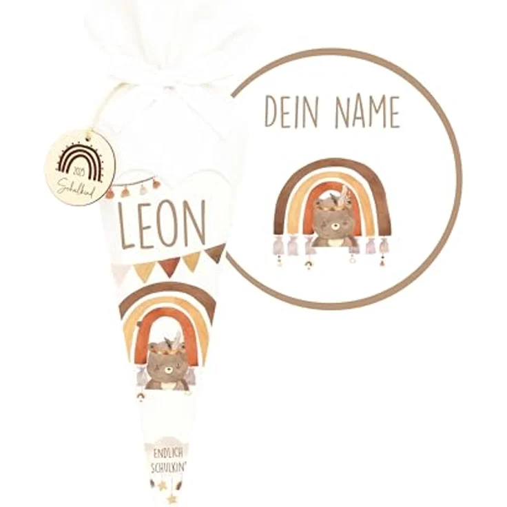 Kidsmood Regenbogen Schultüte personalisiert mit Namen, DIY Zuckertüte inkl. Stoff & Schulkind-Schild für Einschulung 2026 – Bild 1