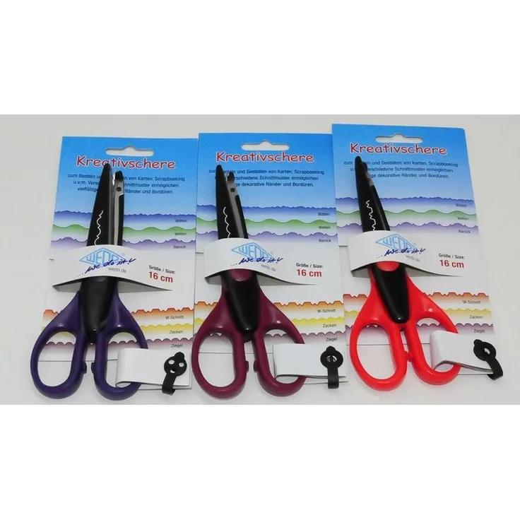 WEDO Papierscheren Bastelscheren-Set mit Barock-, Ziegel- und W-Schnitt, 16 cm, bunte Kunststoffgriffe