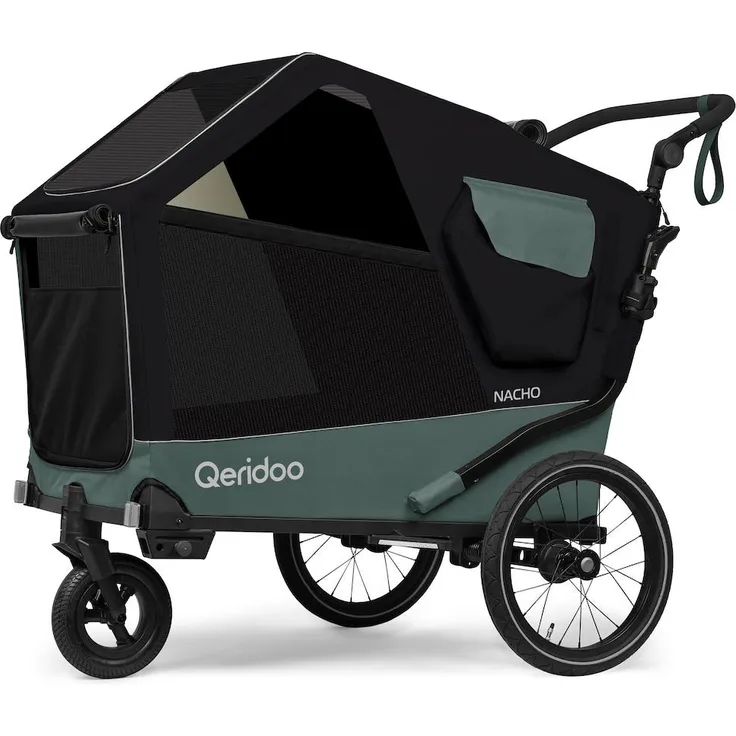 Qeridoo Nacho Hundeanhänger Gr. L, Fahrradhänger für Hunde bis 35 kg mit Federung und Buggy-Modus, grün