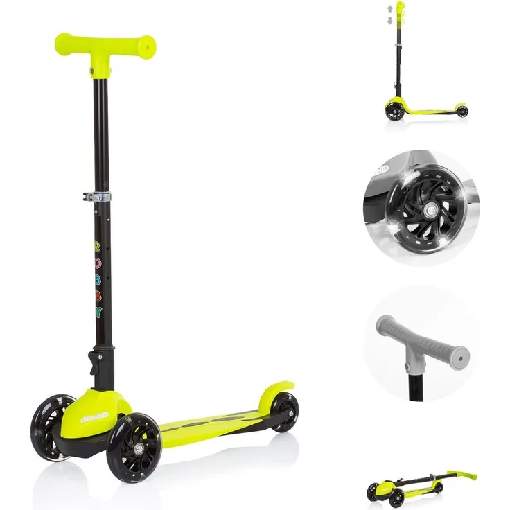 Chipolino Kinderroller Robby Green, mit 3 LED-Rädern, höhenverstellbarem Lenker und klappbarem Design