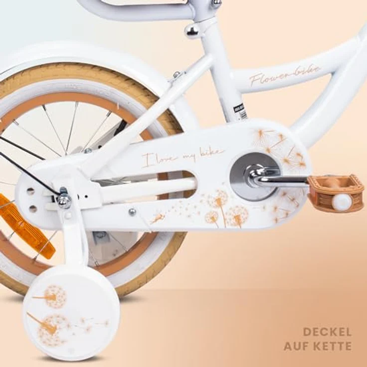 sun baby Mädchenfahrrad 14 Zoll Flower Bike mit Abnehmbarer Schubstange, Kinderfahrrad für Mädchen von 2 bis 6 Jahre (Weiß Beige) – Bild 4