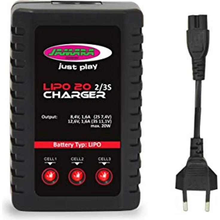 JAMARA Ladegerät LiPo 20 2S/3S mit integriertem Balancer, AC 100-240V, 1,6 A Ladestrom, für ferngesteuerte Fahrzeuge – Bild 1
