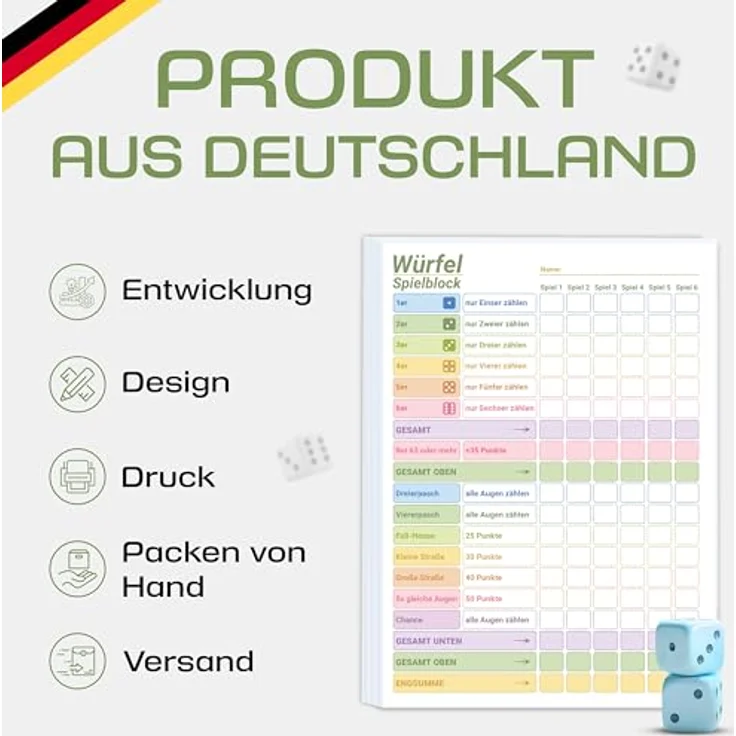 PICTALOO Würfelspiel Block DIN A5, bunter Spielblock mit extra großen Feldern, ideal für Senioren und Kinder, 50 Blatt für 300 Spiele – Bild 2