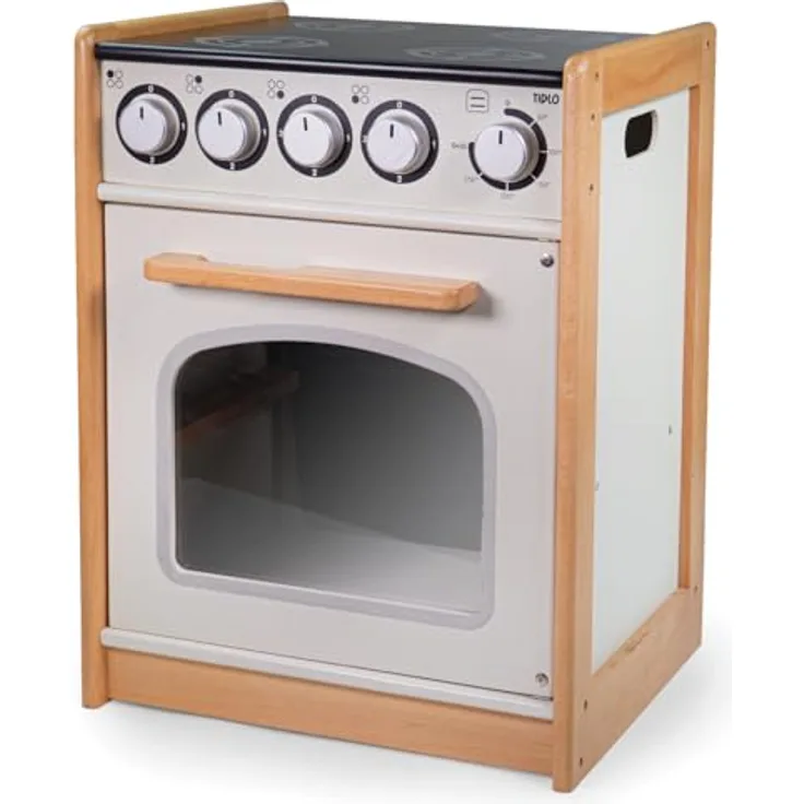 Tidlo T0301 Pretend Cooker, stabiler Holzherd mit herausnehmbarem Ofen und Klick Zifferblättern
