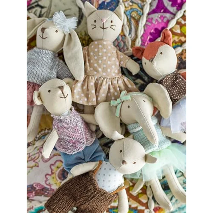 Bloomingville Plüschfigur Animal friends Doll, Stofftiere 6er Set, Plüschtier, Kuscheltier, Babyspielzeug, Stoffpuppen, ca. 16cm, Baumwolle, mehrfarbig – Bild 5