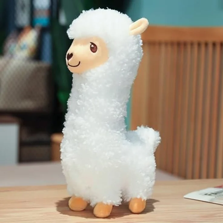 Herfair Alpaka Kuscheltier, Plüschtier aus weicher Lammfellwolle, 33cm, weiß, ideal als Geschenk für Kinder – Bild 1