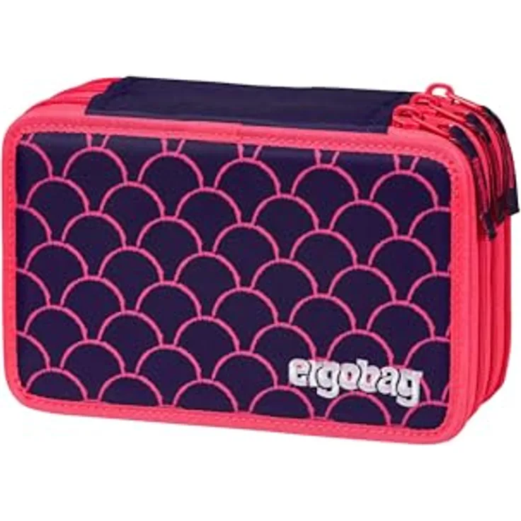 ergobag Maxi Mäppchen Set 40-Teilig, Lyra Bunt- und Filzstifte, Kleingeld Fach, Lineal, Schere PerlentauchBär - Lila