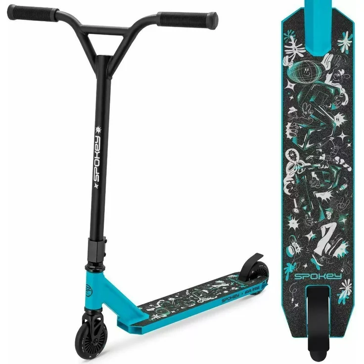 Spokey Trippy Stunt-Scooter PP12894, verstärkte Struktur, rutschfestes Aluminium-Deck, ABEC-7 Lager, 100 mm Räder, geringes Gewicht (Schwarz)