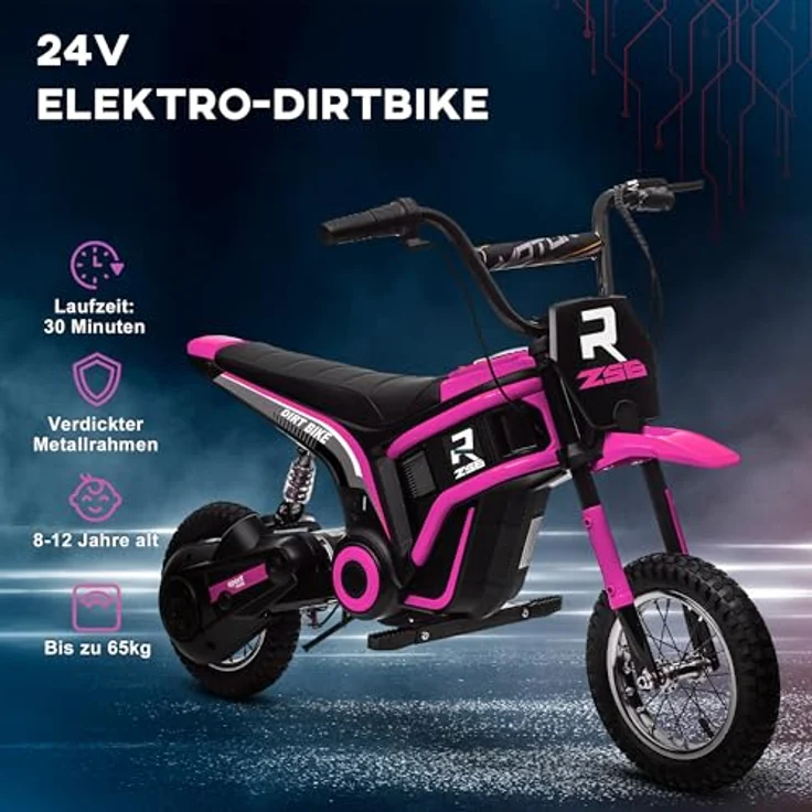 HOMCOM Elektro Motorrad für Kinder, 24V 350W Motor, 8-16 KMH, 12 Zoll Luftreifen, Musikfunktion, Farbe Rosa, geeignet für 8-12 Jahre – Bild 5
