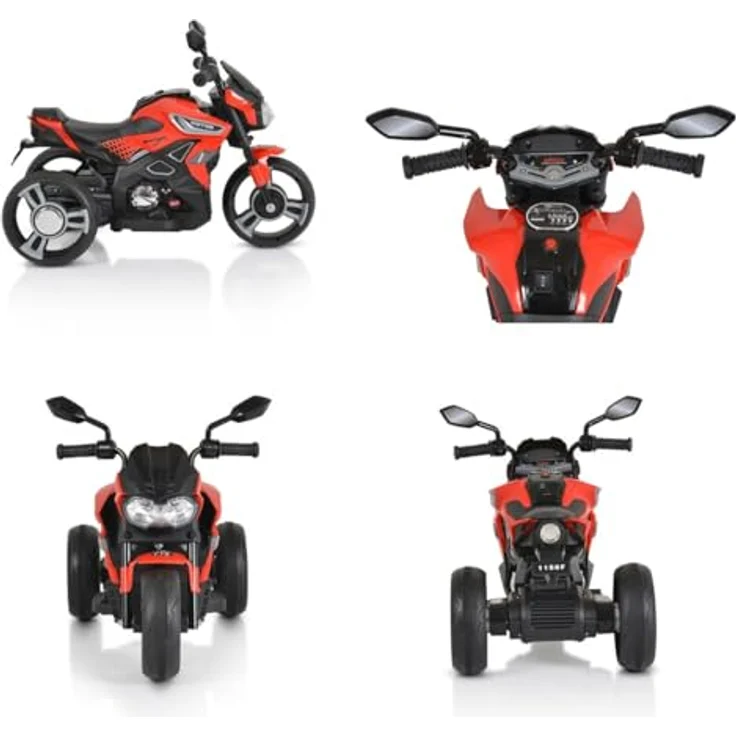 Moni Kinder Elektromotorrad Colombo Scheinwerfer, Zwei Motoren, MP3, bis 7 km/h, rot – Bild 5
