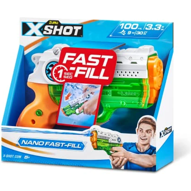 ZURU XSHOT Fast Fill Nano Water Blaster Wasserpistole, Schießt bis zu 9 m, 56333-2023, blau – Bild 2
