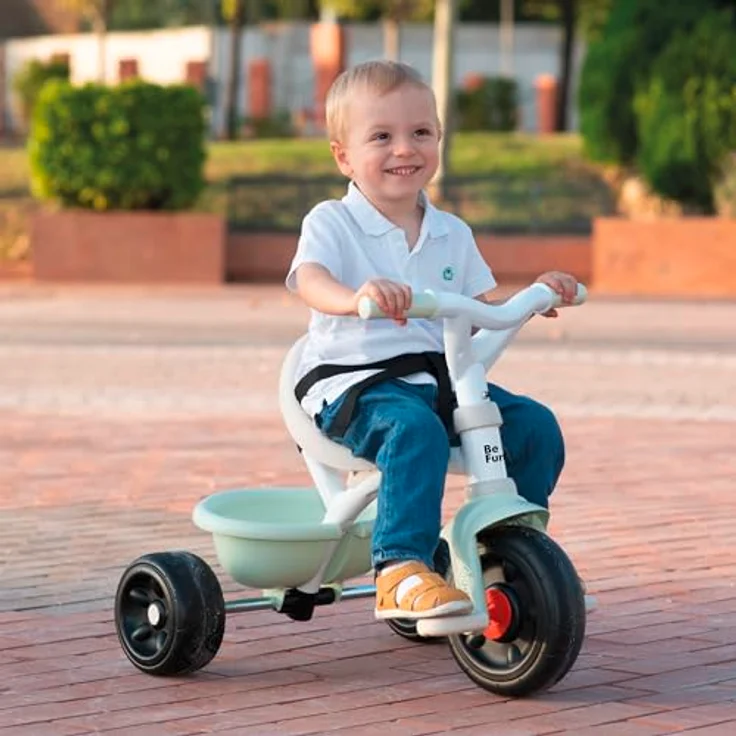 Smoby Be Fun Komfort, Mitwachsendes Dreirad für Kinder ab 10 Monaten, Grün, Schubstange mit Einkaufsbeutel – Bild 5