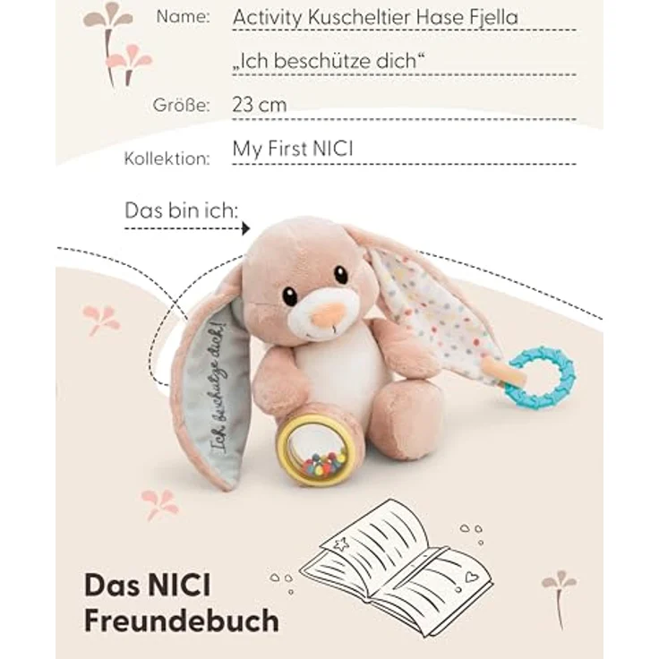 NICI Activity Kuscheltier Hase Fjella, 23cm, rosa, Plüschtier für Babys und Kleinkinder zum Greifen, Knuddeln und Entdecken | 61883 – Bild 5