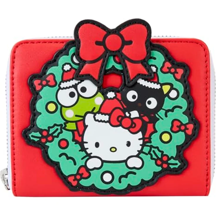 Loungefly Sanrio Hello Kitty Weihnachten Brieftasche, 100% veganes PU-Leder, kompaktes Design, 4 Kartenfächer, Reißverschluss, festliches Weihnachtsbaum-Detail – Bild 1