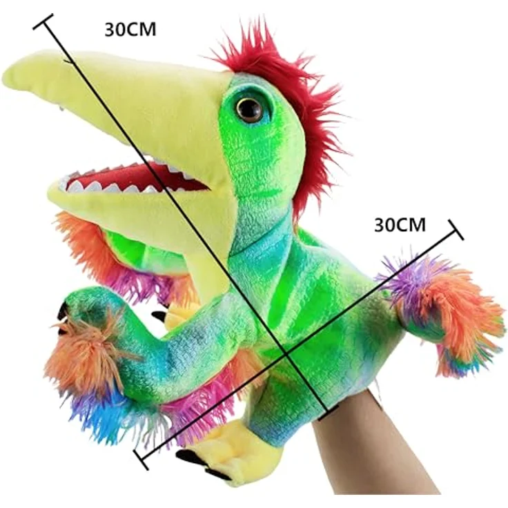LOMTRATS Dinosaurier-Handpuppen Set, Triceratops und Tyrannosaurus Rex mit beweglichen offenen Mündern, 30 cm, für Geschichten und Rollenspiele – Bild 2
